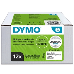 Dymo Label Multi 32 x 57 mm odstranitelné bílé mm, 12 x 1000 kusů.