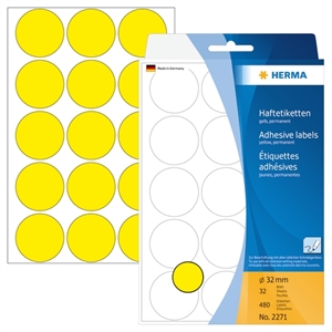 HERMA etiketa manuální ø32 žlutá mm, 480 kusů.