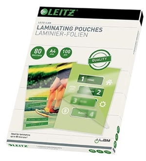 Leitz Lamineringslomme glans 80my A4 (100)