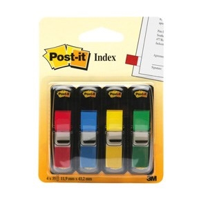 3M Post-it Indexfaner 11,9 x 43,1 mm, různé barvy - 4 balení
