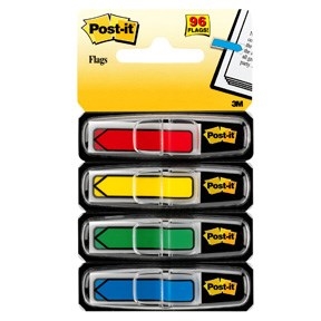 3M Post-it Indexové záložky 11,9 x 43,1 mm, "šíp" různé barvy - 4 balení.