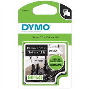 Přeložte do češtiny:

Páska D1 19mm x 2,5m trvalá nylon černá/bílá