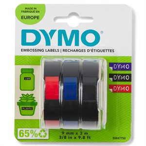 Tape Embosser 9 mm x 3 m (červená/modrá/černá), 3 balení