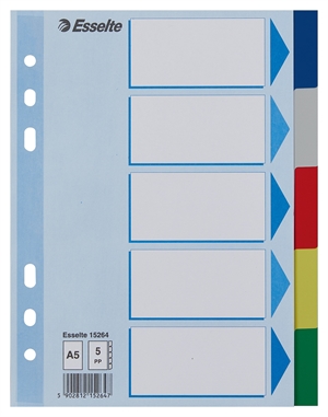 Esselte Faneblade PP A5, 5-dílné barevné záložky