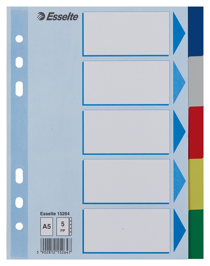 Esselte Faneblade PP A5, 5-dílné barevné záložky