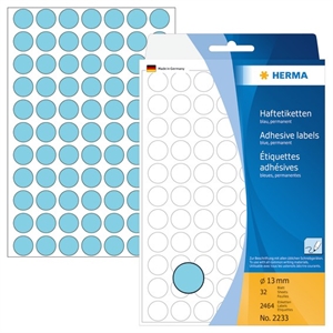 HERMA příruční etikety ø13 modré mm, 2464 kusů.