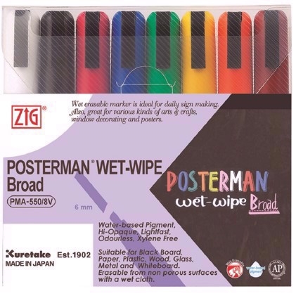 ZIG Marker Posterman Wet-Wipe 6mm 8 - sada