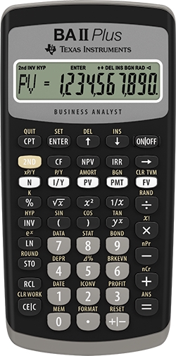 Texas Instruments BAII Plus manuál k finančnímu kalkulátoru ve Velké Británii